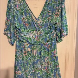 Lilly Pulitzer Blue Tropical Print with Green and Pink Accents